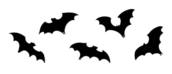 Halloween bat silhouette set isolated on white background. Halloween black bat collection , bat design element. Vector bat flock illustration