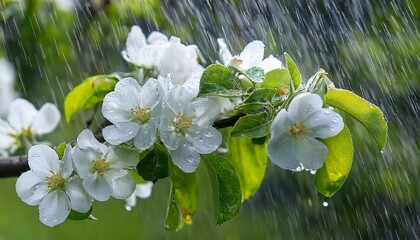 White Flowers Of Apple In The Rain On A Spring Day J