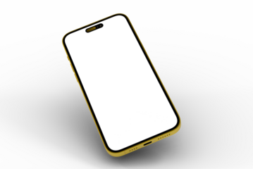 High-quality stock photo of a yellow smartphone with a blank screen, perfect for app presentations or website mockups.