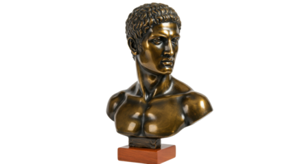 Bronze bust of a muscular man isolated on transparent background, classical sculpture art for historical and artistic representation
