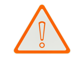 Orange exclamation mark in triangle isolated on transparent background, warning sign for attention and safety