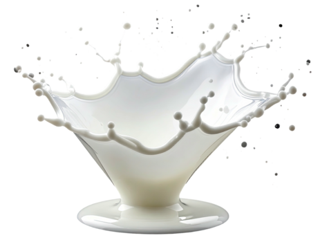 White liquid crown splash against a black background, detailed droplets