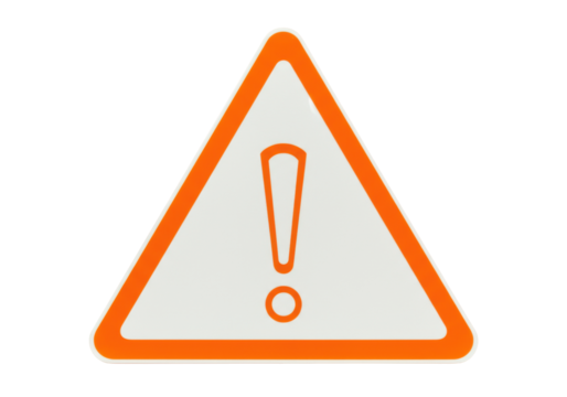 Orange exclamation mark in triangle isolated on transparent background, warning sign for attention and safety - Powered by Adobe