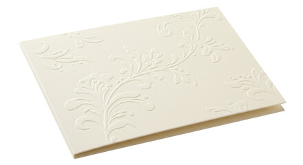 Elegant ivory invitation card with floral embossed design isolated, blank stationery for wedding announcements and special occasions