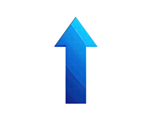 A bright blue arrow pointing upwards against a solid black background