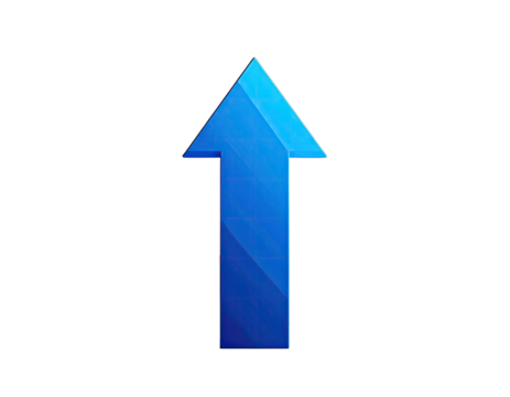 A bright blue arrow pointing upwards against a solid black background