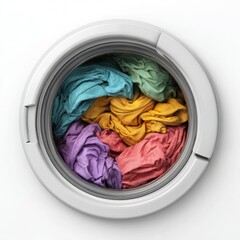 A Washing Machine filled with colorful clothes, ready for a fresh wash. Vibrant, clean, and neatly arranged within the washing machine's drum.