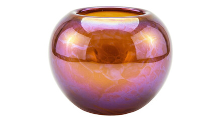 Iridescent glass vase isolated on transparent background, decorative art object with purple and gold hues for interior design