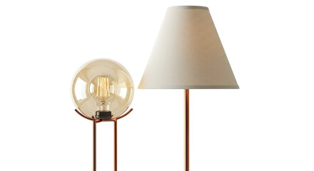 Modern floor lamp with lampshade and light bulb isolated, contemporary lighting fixture for interior design and home decor