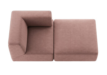 Modern corner sofa with ottoman isolated on white, contemporary furniture in rose color for living room interior design