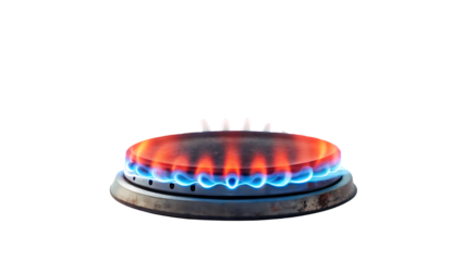 Vibrant Gas Stove Burner with Blue Flames and Orange Heat on a Black Background Illustrating Cooking Energy