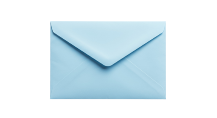Light blue square envelope isolated on white, blank stationery for invitations and greetings PNG