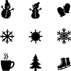 Winter and Christmas Silhouette Icon Set