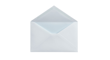 Open white envelope isolated on transparent background, blank stationery for invitations and greetings in PNG format