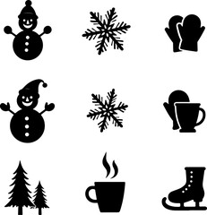 Winter and Christmas Silhouette Icon Set