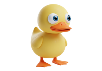 Cute yellow rubber duck isolated PNG, cartoon style toy for kids and bath time fun on transparent background