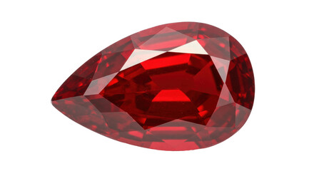 Pear-shaped red ruby gemstone isolated, faceted jewel for jewelry design and luxury accessories on a clean background