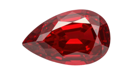 Pear-shaped red ruby gemstone isolated, faceted jewel for jewelry design and luxury accessories on a clean background
