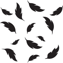 Floating Feathers Silhouettes on Transparent Backdrop Artistic Design Element for Projects
