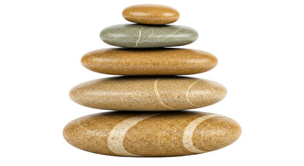 Zen stones stack isolated, smooth pebbles tower for balance and relaxation on a clean backdrop, harmony and meditation concept