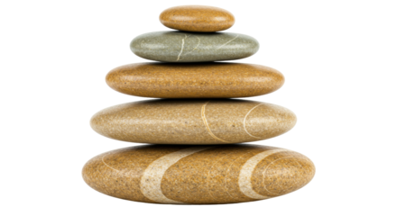 Zen stones stack isolated, smooth pebbles tower for balance and relaxation on a clean backdrop, harmony and meditation concept