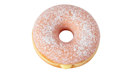 Powdered sugar donut with cream filling isolated, sweet dessert treat for bakery and cafe menus on transparent background