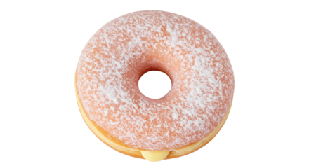 Powdered sugar donut with cream filling isolated, sweet dessert treat for bakery and cafe menus on transparent background