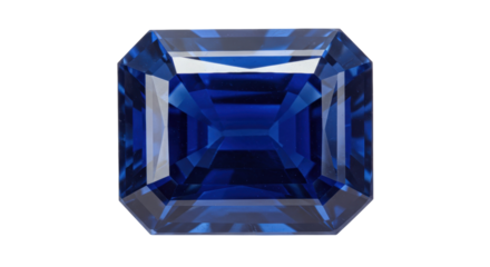 Royal blue sapphire gemstone isolated, octagon cut precious stone for jewelry design and luxury accessories on transparent background