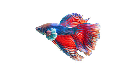Colorful Siamese fighting fish isolated on transparent background, vibrant betta splendens PNG with flowing fins and tail for aquarium design