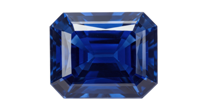 Royal blue sapphire gemstone isolated, octagon cut precious stone for jewelry design and luxury accessories on transparent background - Powered by Adobe