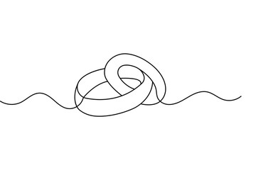Continuous  one line art wedding ring modern minimalist outline vector illustration isolated background
