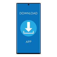 Mobile phone with download button. The loading process on smartphone screen. Software interface background