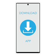 Mobile phone with download button. The loading process on smartphone screen. Software interface background