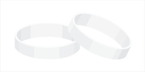 Pair of silver or platinum rings isolated on white background. Wedding ring. Simple elegant ring