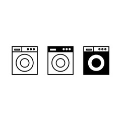 Three washing machines are displayed, each with a unique design. The machines are isolated on a white background, making them ideal for various design projects.