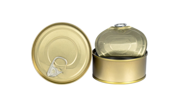 Pair of Empty and Filled Open Tin Can Designs, Isolated on Transparent Background.