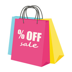 Paper sale bags, isolated on white background. Shopping concept. Sale