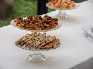 Elegant Appetizers Displayed on a Buffet Table at a Private Event on an Italian Villa Patio