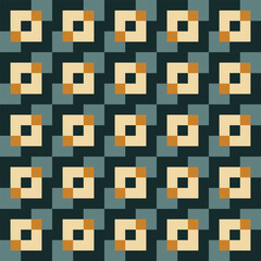 Retro pattern created from cream, gold, grey-green and dark green squares