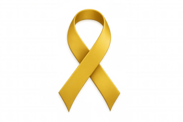 Yellow awareness ribbon representing hope and support for childhood cancer, military troops, and suicide prevention on transparent background