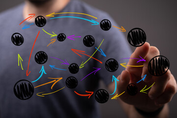 Visual representation of interconnected nodes and data flow. Ideal for technology, business, and networking concepts.