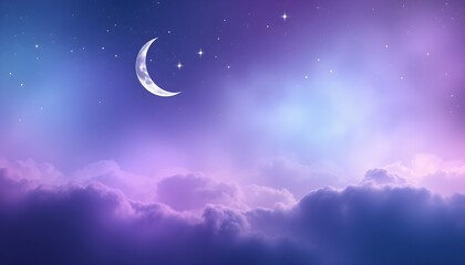 초승달과별빛이있는몽환적인보라색밤하늘배경