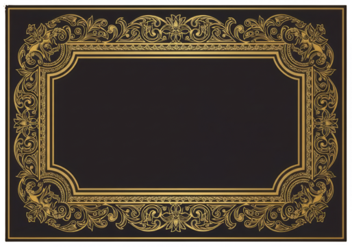 Luxury Golden Baroque Frame with Intricate Scrollwork on Black Background