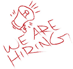 Hand Draw We Are Hiring Text Sketch with Megaphone Vector

