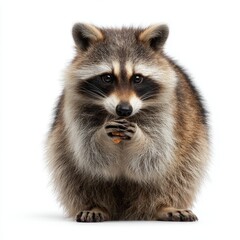 Obraz premium A raccoon sitting and eating something. This adorable animal has a distinctive masked face and is a symbol of the wilderness