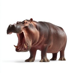Fototapeta premium A large hippo stands with its mouth wide open, revealing its teeth