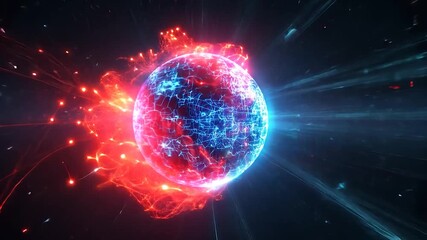Abstract sphere of energy with red and blue light trails - Powered by Adobe