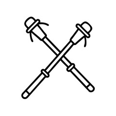 Vector art of pair of trekking poles hiking equipment concept icon in line style