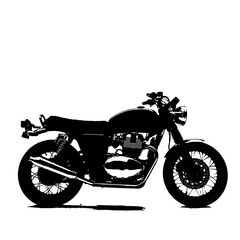 Classic touring motorcycle silhouette, minimal vector, white background, no text