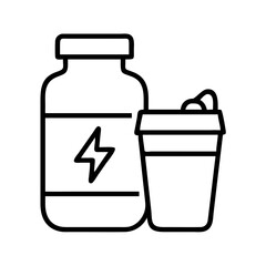 Vector art of outline vector icon of protein jar and shaker sport nutrition concept fitness supplement symbol